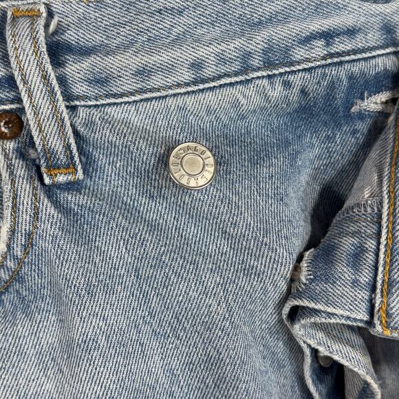 AGolde SZ 27 Criss Cross Straight Leg Jeans Button-Fly Frayed Hems Light Wash - Picture 4 of 11